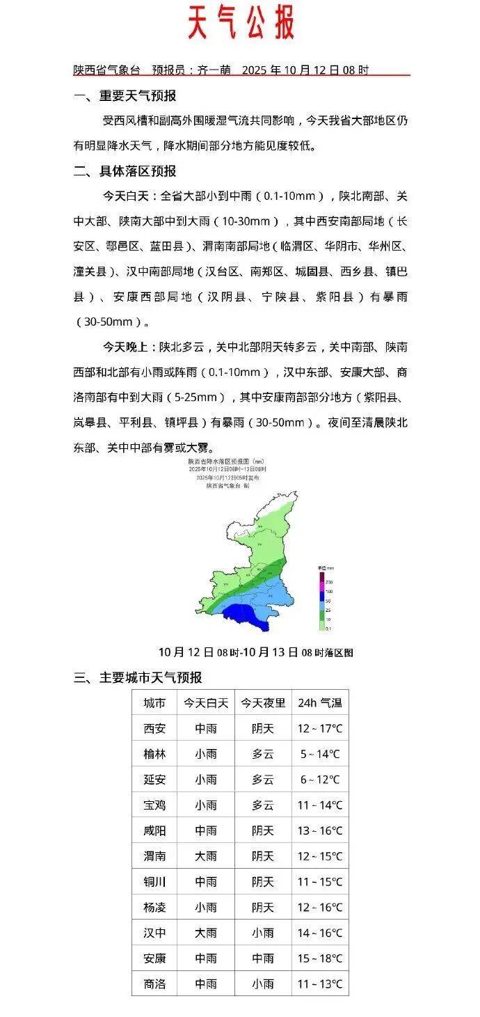 刚刚，西安升级发布暴雨预警！1961年以来陕西第二强严重连阴雨…