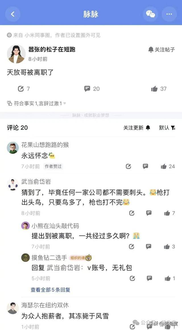 传小米外包员工天放哥抗议加班,硬刚领导,第二天被离职