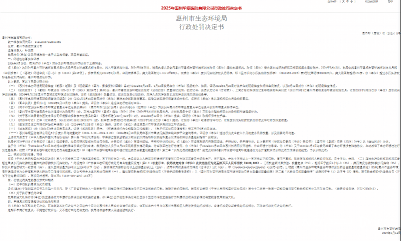 惠州华康医院今年被罚款超74万元:涉医保违规与废水超标(图3)