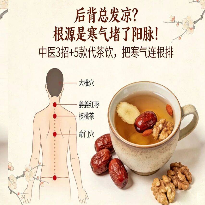 后背总发凉?根源是寒气堵了阳脉!中医3招+5款代茶饮,把寒气连根排~_阳气_生姜_温阳