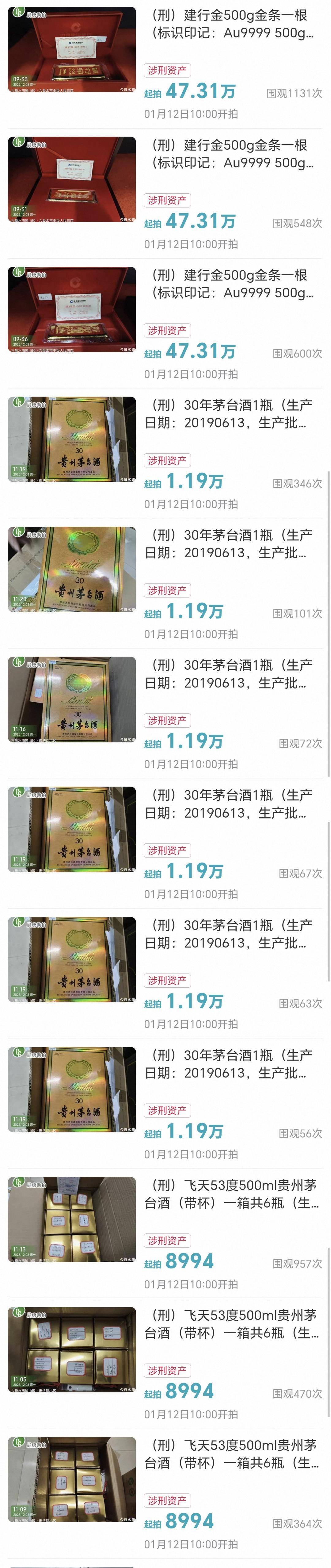 一批茅台和三块500克金条将被法拍，其中包括6瓶30年茅台！所有人李华涛因受贿罪获刑_搜狐网