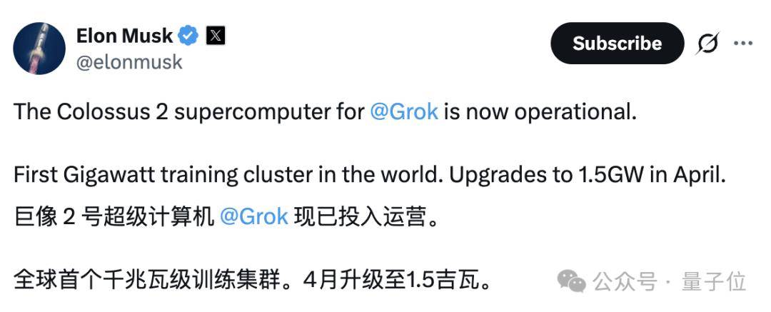 马斯克最大算力中心建成了：全球首个GW级超算集群，再创世界纪录