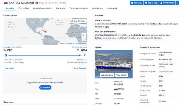 美方“放行”一艘驶向古巴的俄罗斯油轮：载有原油73万桶 -华闻时空