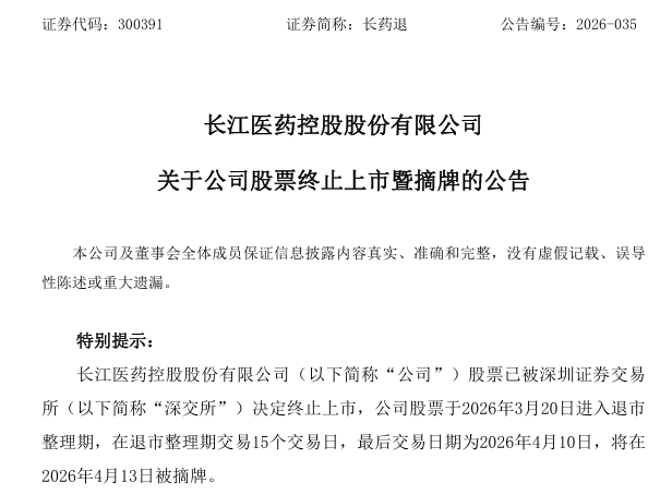 知名上市企业公告：已被深交所决定终止上市