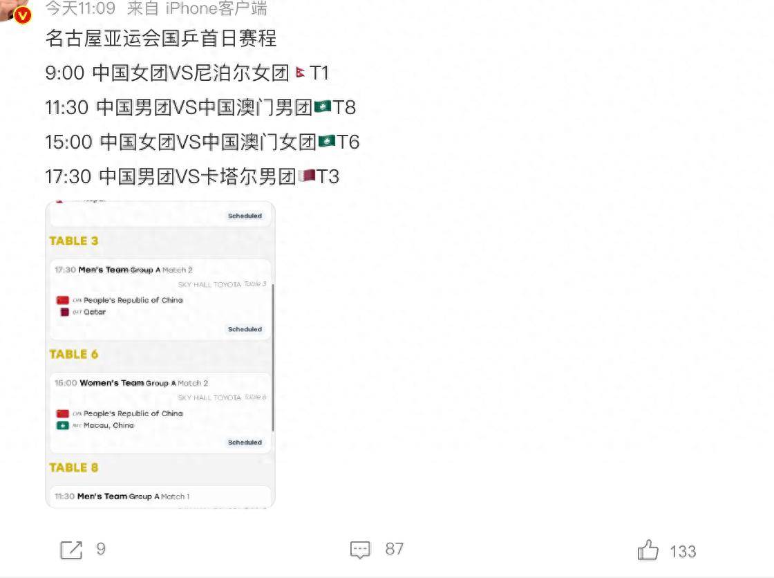 国乒亚运首日赛程：王楚钦莎莎率队连战卡塔尔2大对手，4日后争金